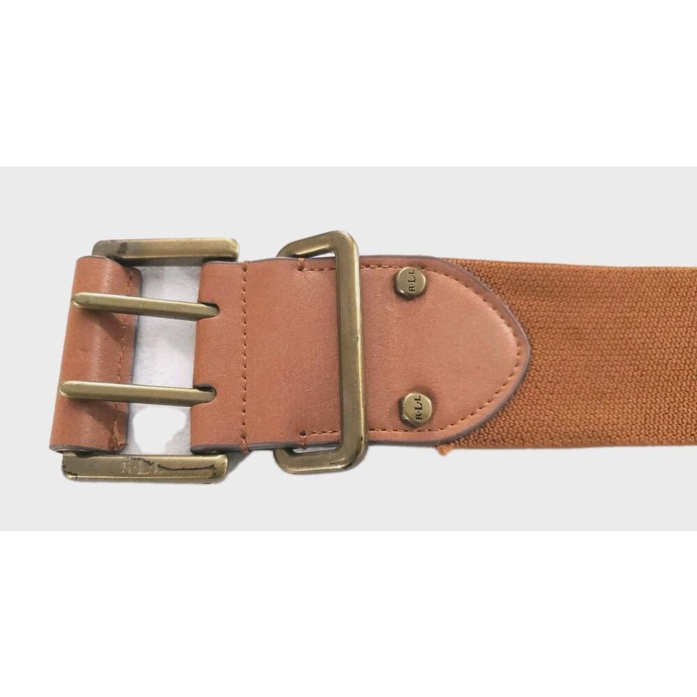 Lauren Ralph Lauren Womens Brown Tan Leather And Canvas Double Prong Belt Large
